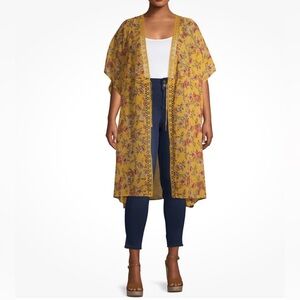 Womens Derek Heart Floral Print Lace Trim Duster Chiffon Kimono
Poncho - Sz 3XL